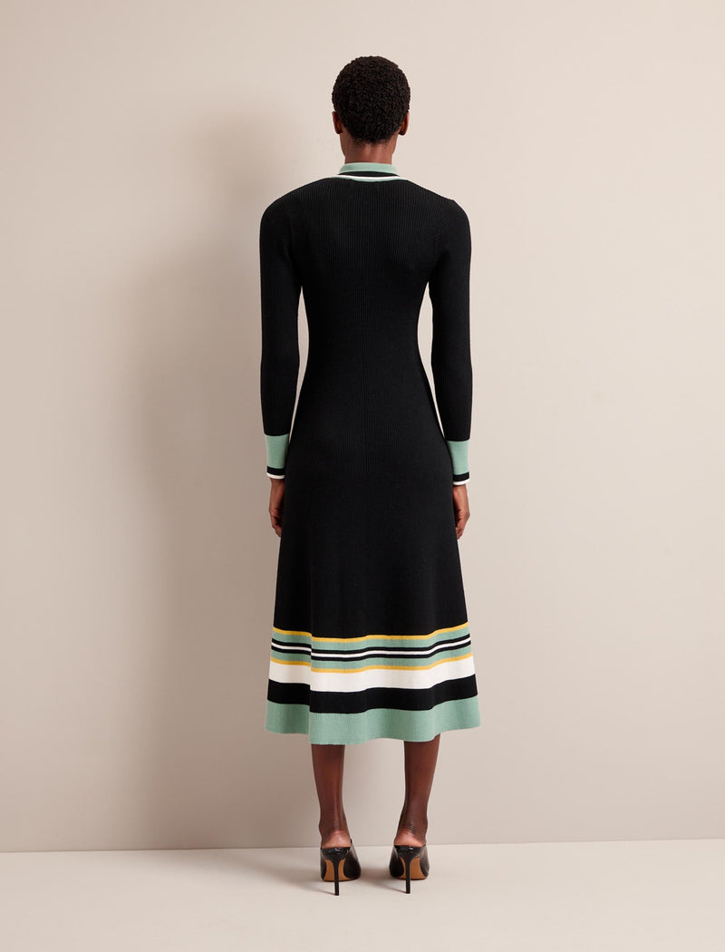 Josie Wool Knit Dress - Black Multi Colourblock