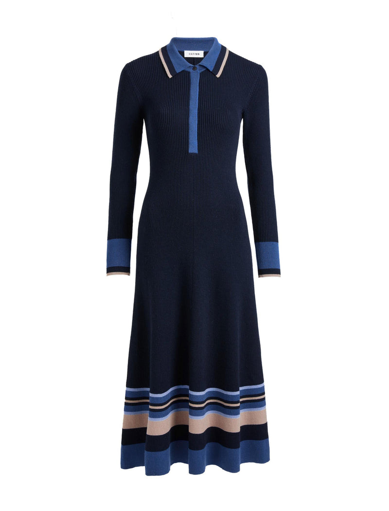 Josie Wool Knit Dress - Navy Multi Colourblock