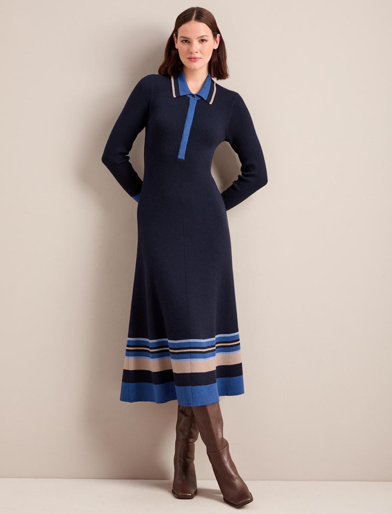 Josie Wool Knit Dress - Navy Multi Colourblock