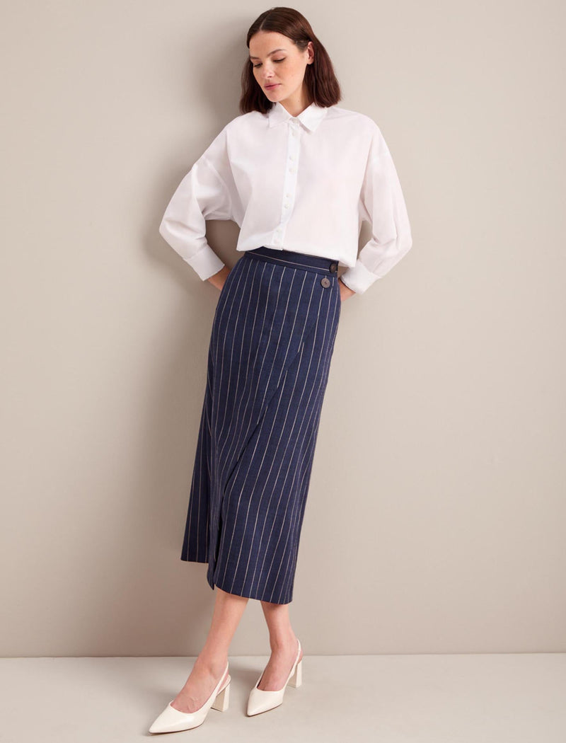 Layla Maxi Wrap Skirt - Navy Pinstripe