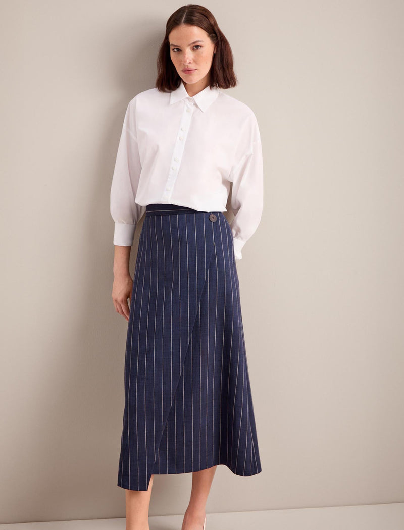 Layla Maxi Wrap Skirt - Navy Pinstripe