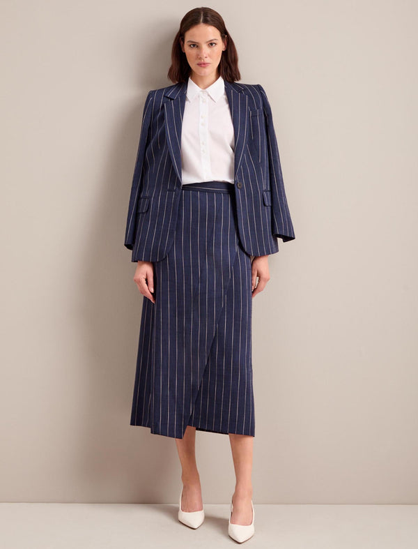 Layla Maxi Wrap Skirt - Navy Pinstripe