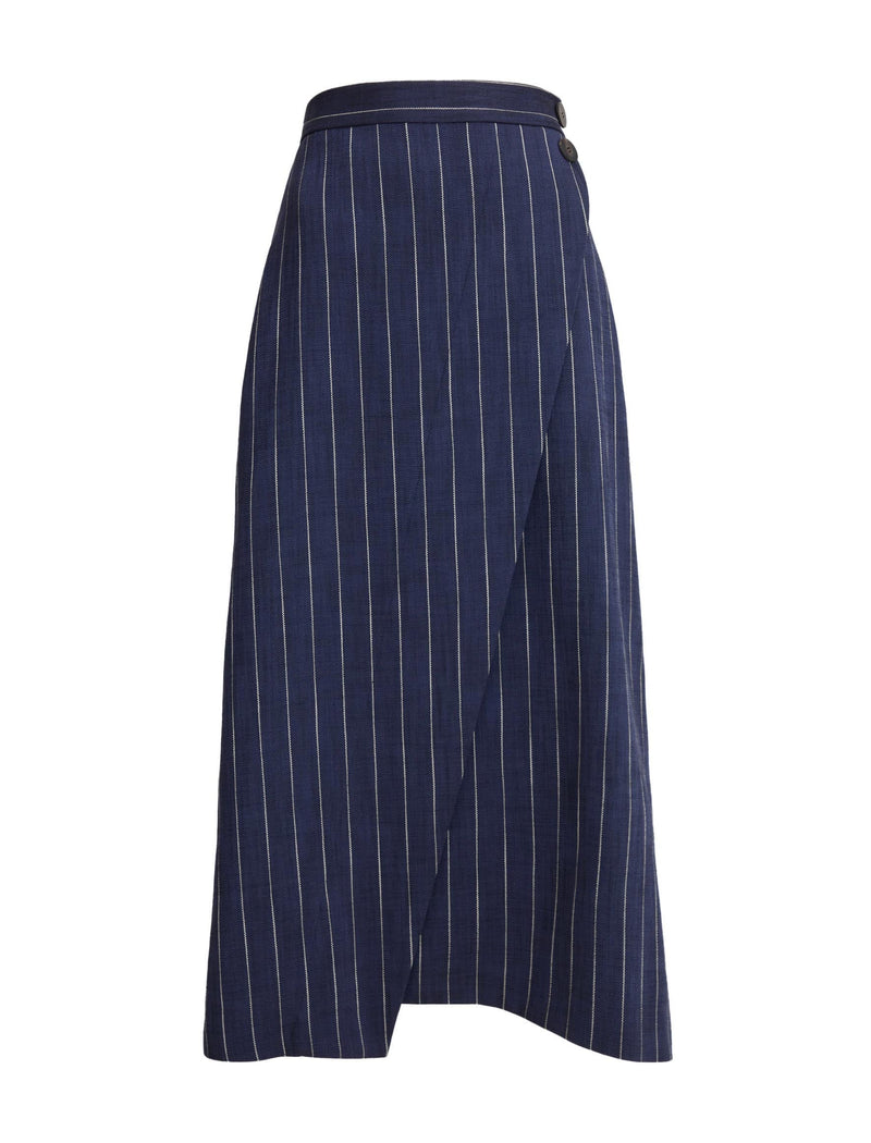 Layla Maxi Wrap Skirt - Navy Pinstripe