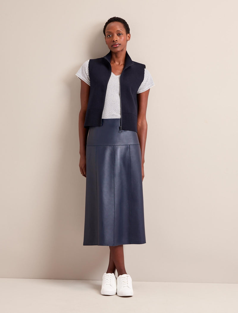 Tiana Leather Midi Skirt - Navy