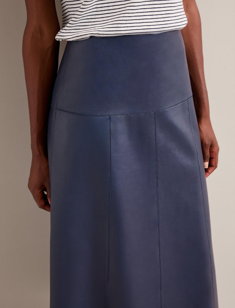 Tiana Leather Midi Skirt - Navy