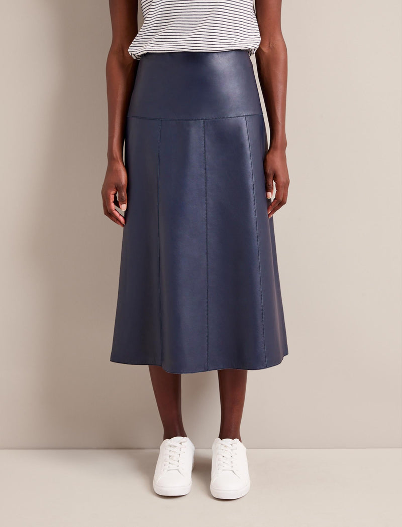 Tiana Leather Midi Skirt - Navy