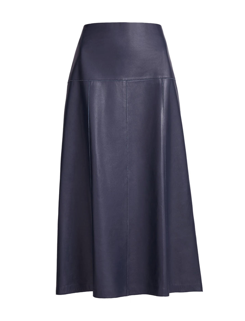 Tiana Leather Midi Skirt - Navy