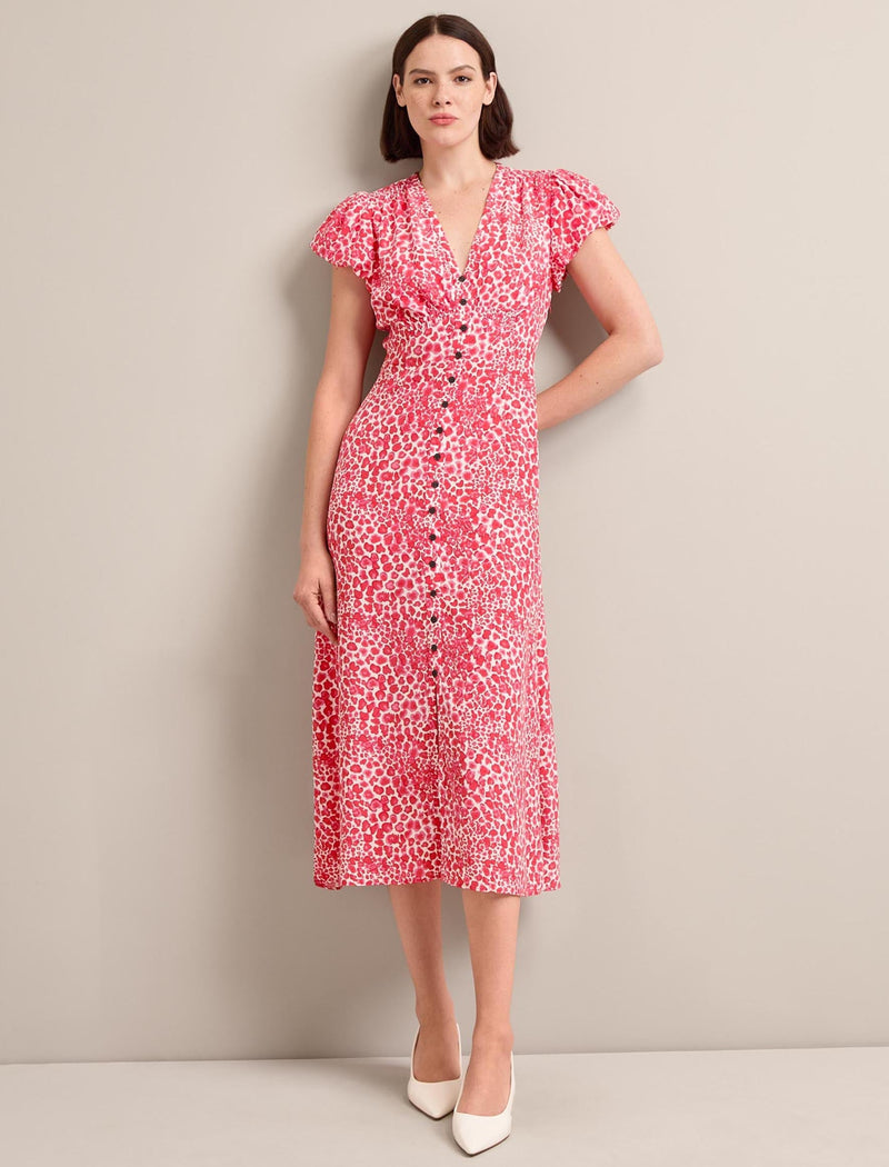 Leila Silk Maxi Dress - Red Camo Pansy Print