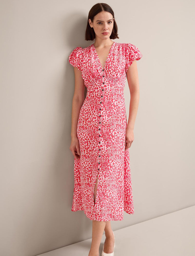 Leila Silk Maxi Dress - Red Camo Pansy Print