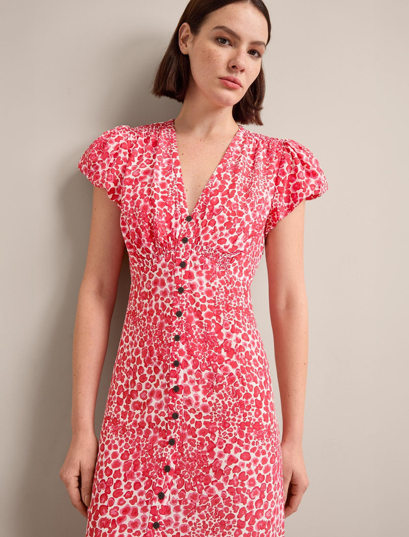 Leila Silk Maxi Dress - Red Camo Pansy Print