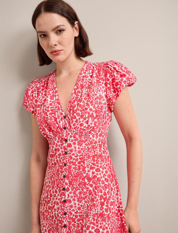 Leila Silk Maxi Dress - Red Camo Pansy Print