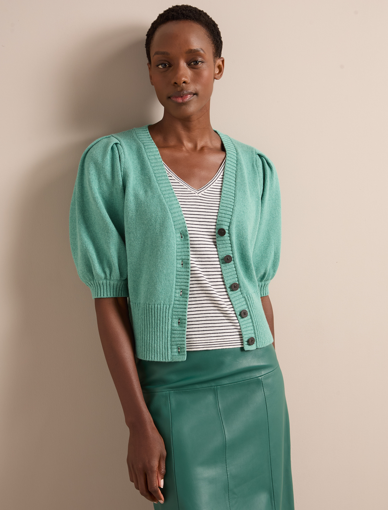 Amalie Linen Blend Cardigan - Sea Green