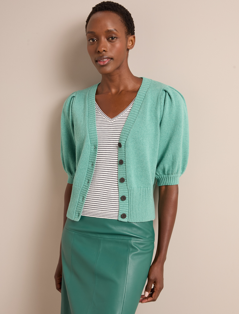 Amalie Linen Blend Cardigan - Sea Green