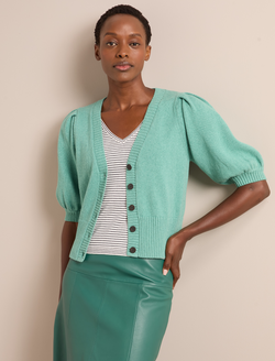 Amalie Linen Blend Cardigan - Sea Green