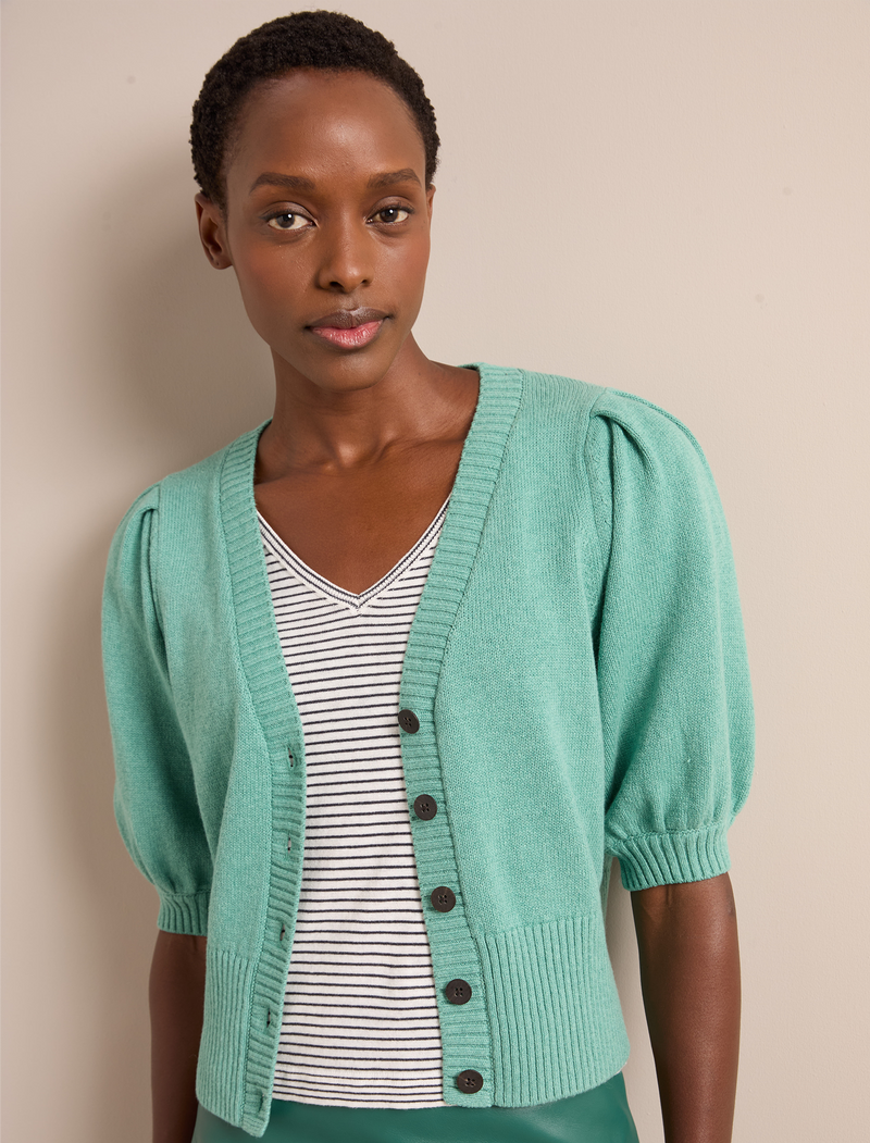 Amalie Linen Blend Cardigan - Sea Green