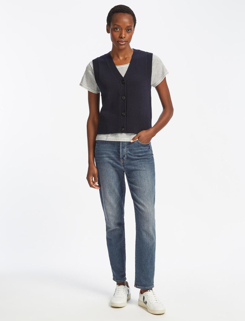 Meryl Wool V Neck Waistcoat - Navy