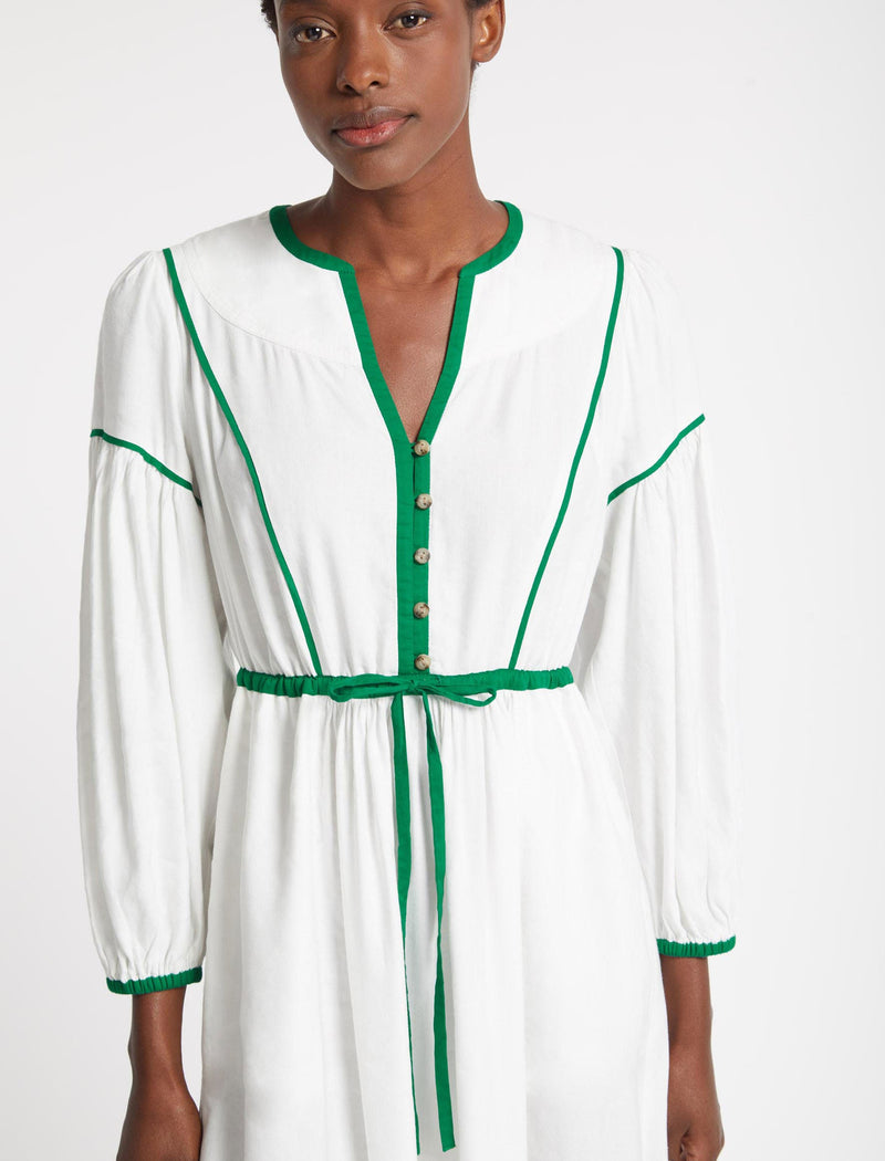 Salone Linen Blend Maxi Dress - White Emerald Green