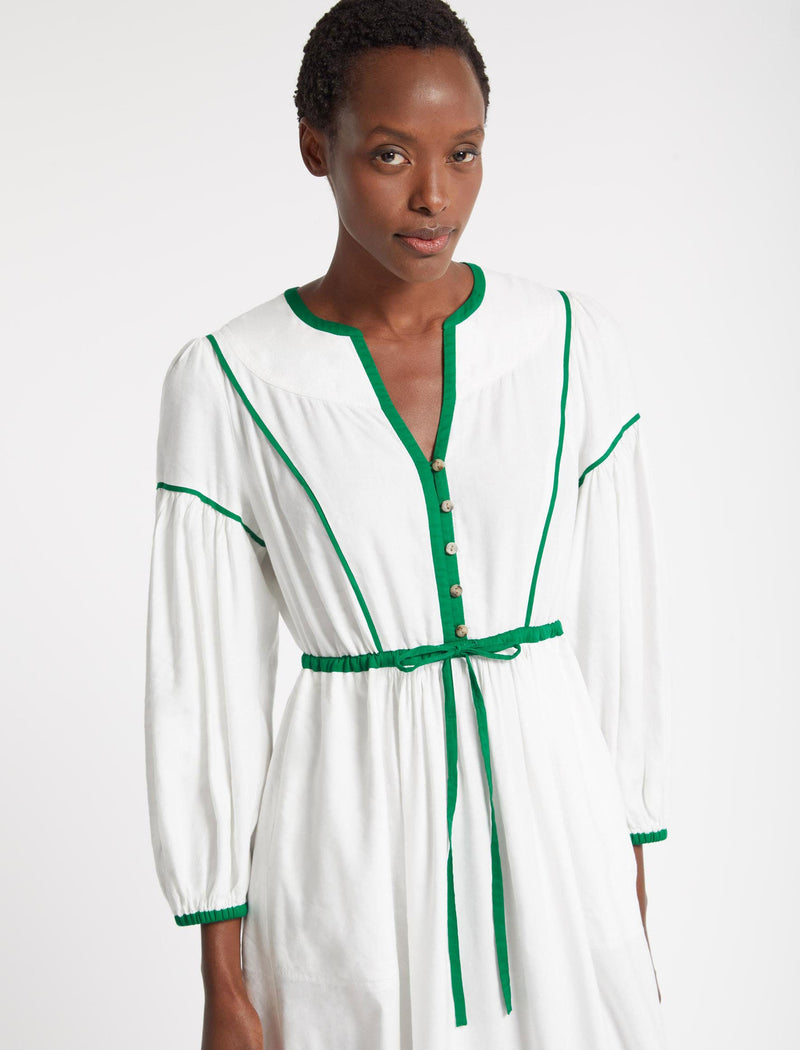 Salone Linen Blend Maxi Dress - White Emerald Green