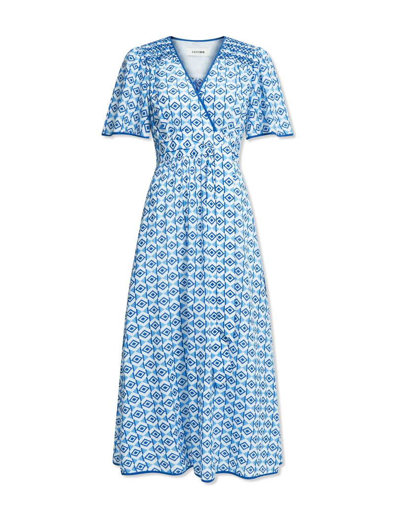 Gina Cotton Maxi Dress - Blue Diamond Geo Print