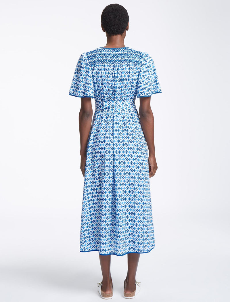 Gina Cotton Maxi Dress - Blue Diamond Geo Print