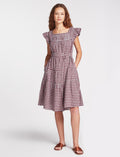 Maisie Organic Cotton Seersucker Midi Dress - Red White Check
