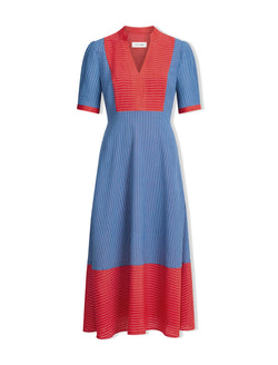 Imogen Techni Voile Midi Dress - Cornflower Blue Crimson Stripe