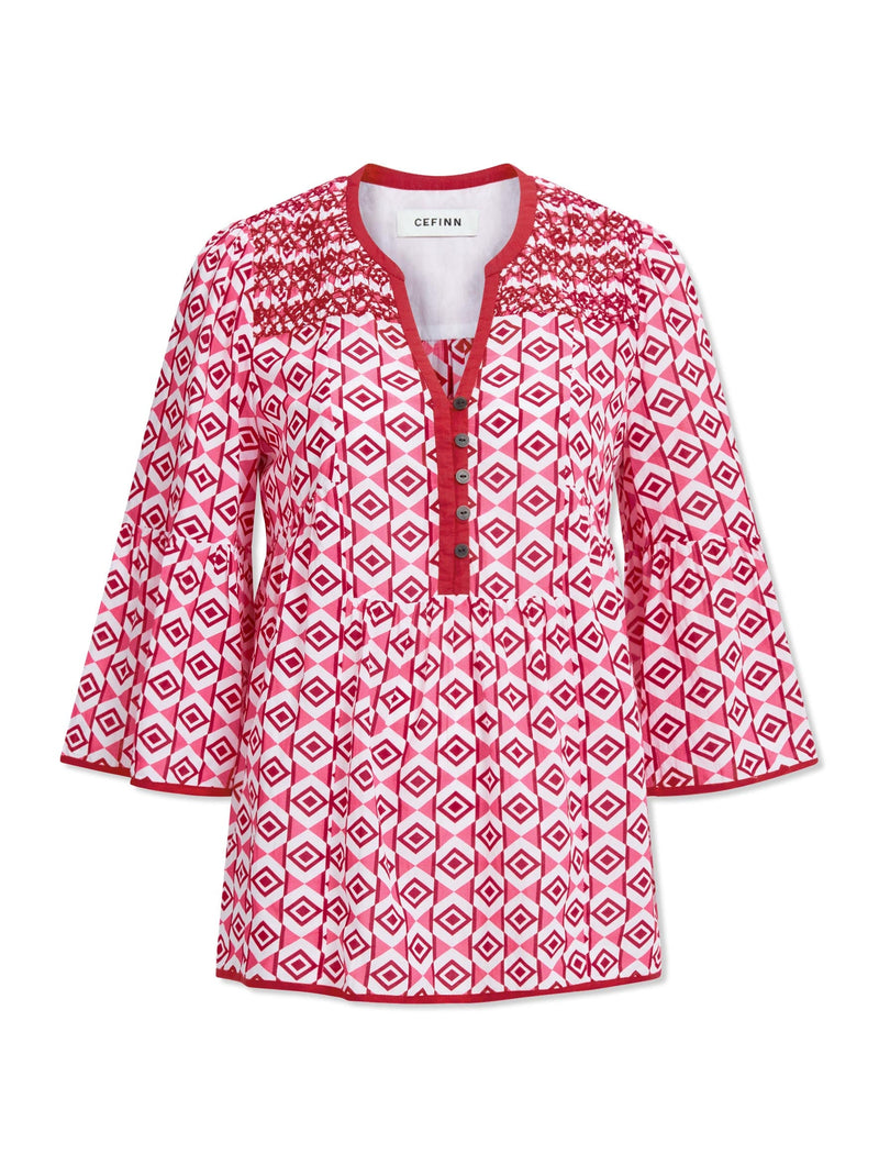 Hester Cotton Blouse - Pink Diamond Geo Print