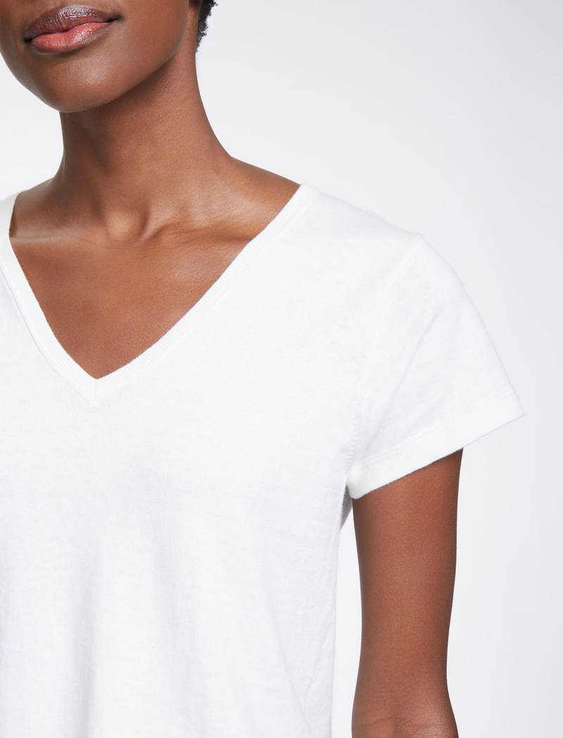 Madison Cotton Silk Blend V Neck T-Shirt - White