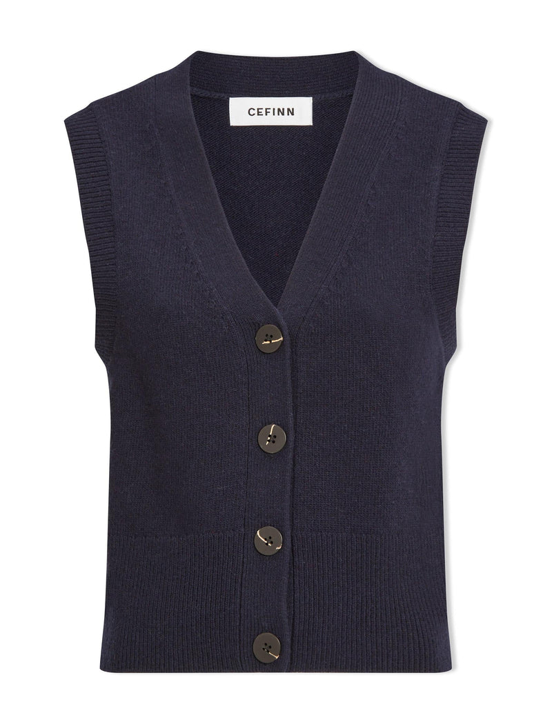 Meryl Wool V Neck Waistcoat - Navy