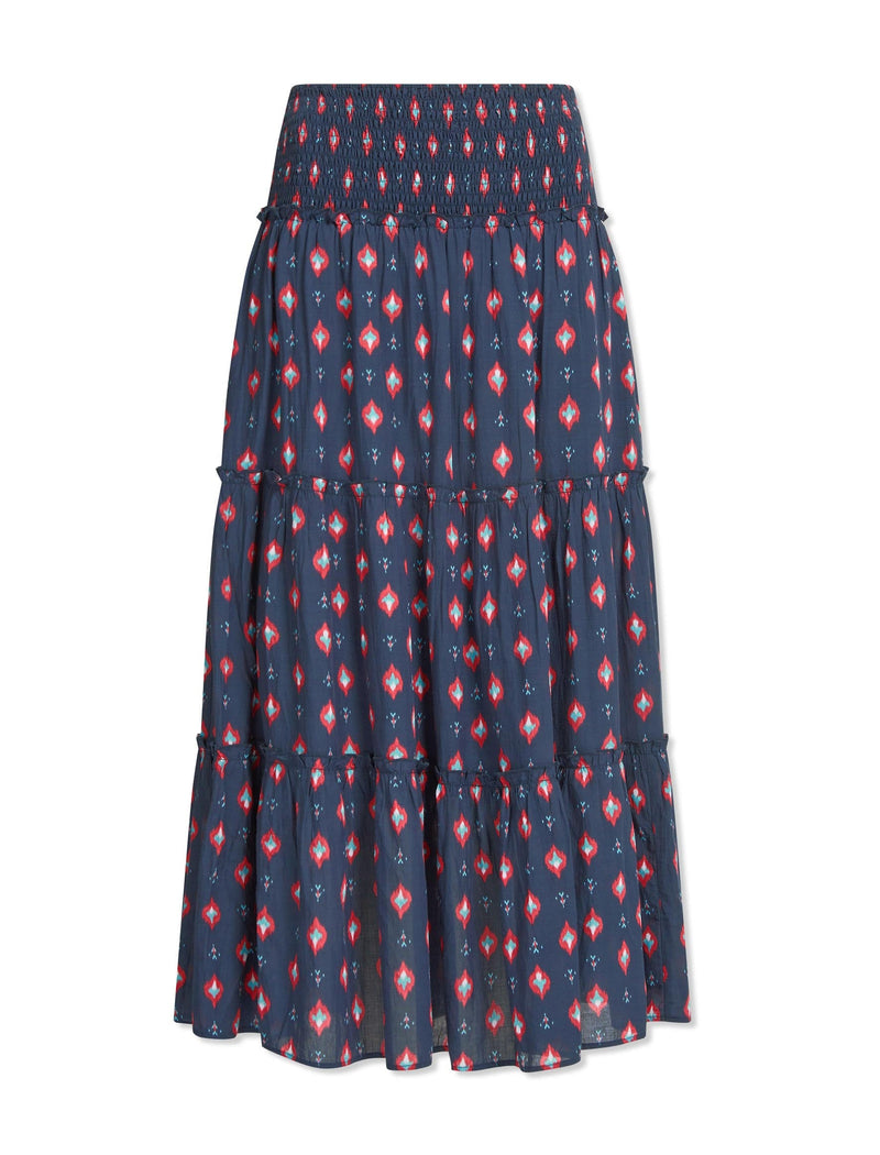 Kira Cotton Maxi Skirt - Navy Ikat Print