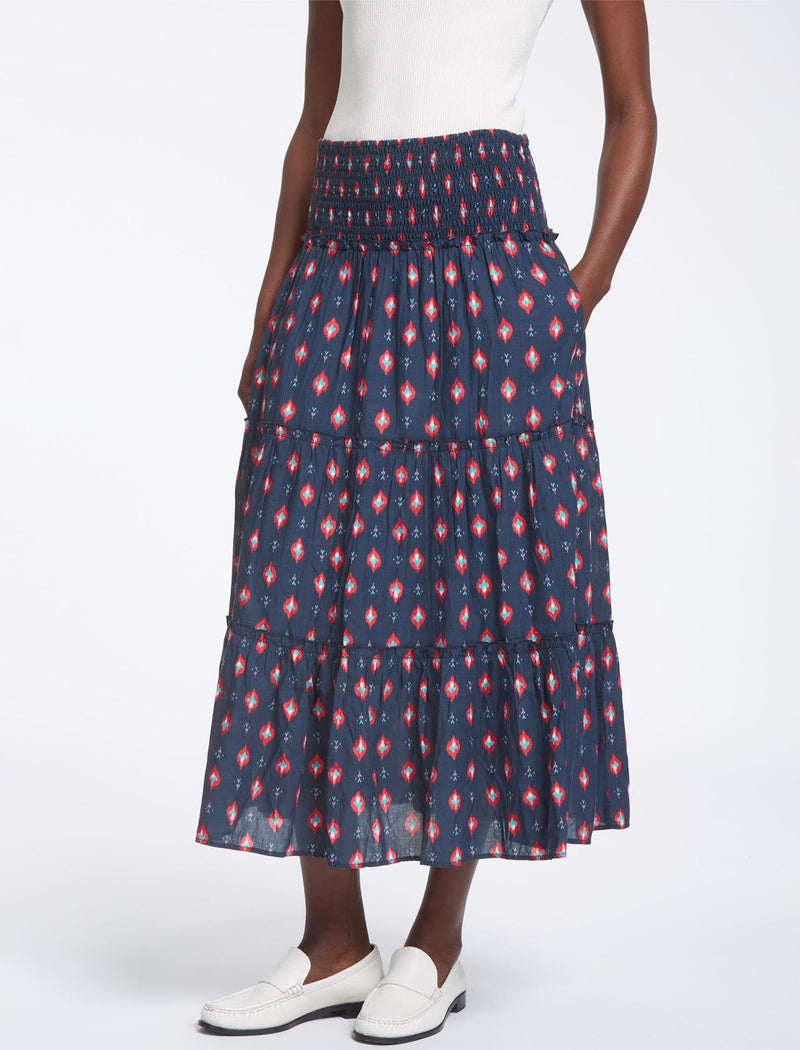 Kira Cotton Maxi Skirt - Navy Ikat Print