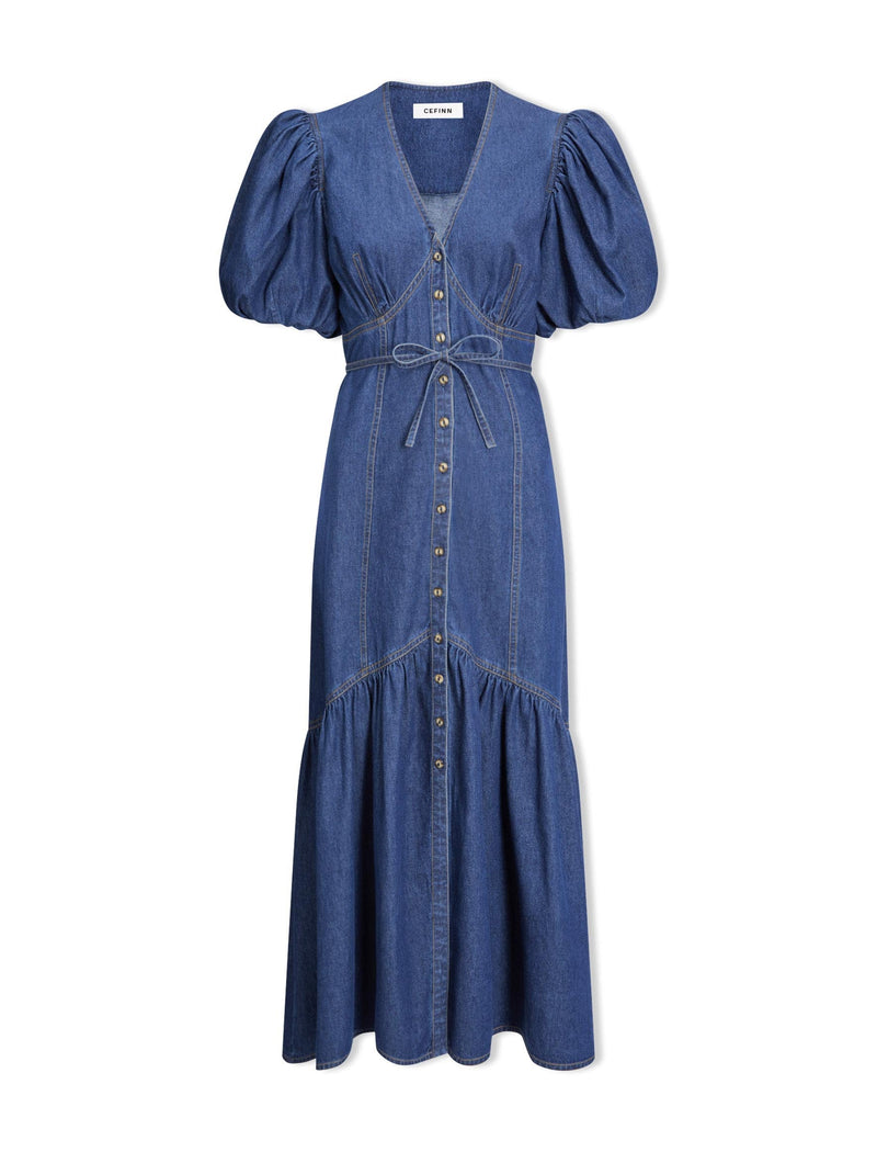 Este Denim Maxi Dress - Light Blue