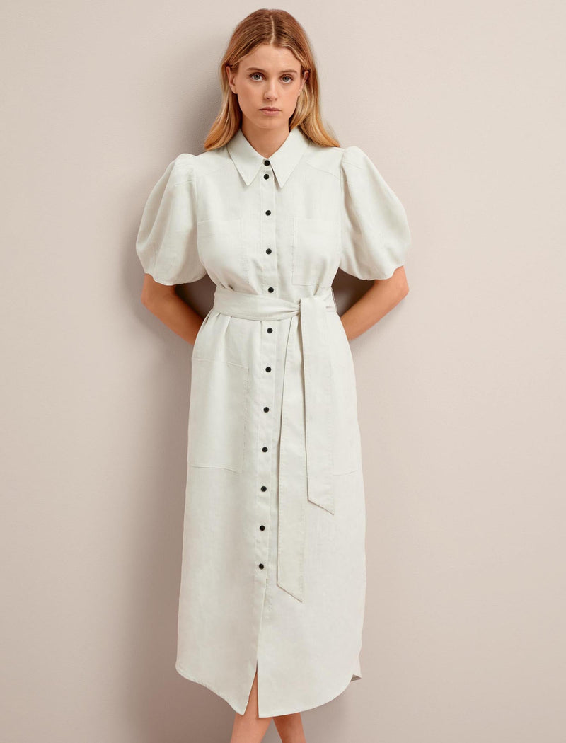 Lyra Techni Linen Maxi Shirt Dress - Cream