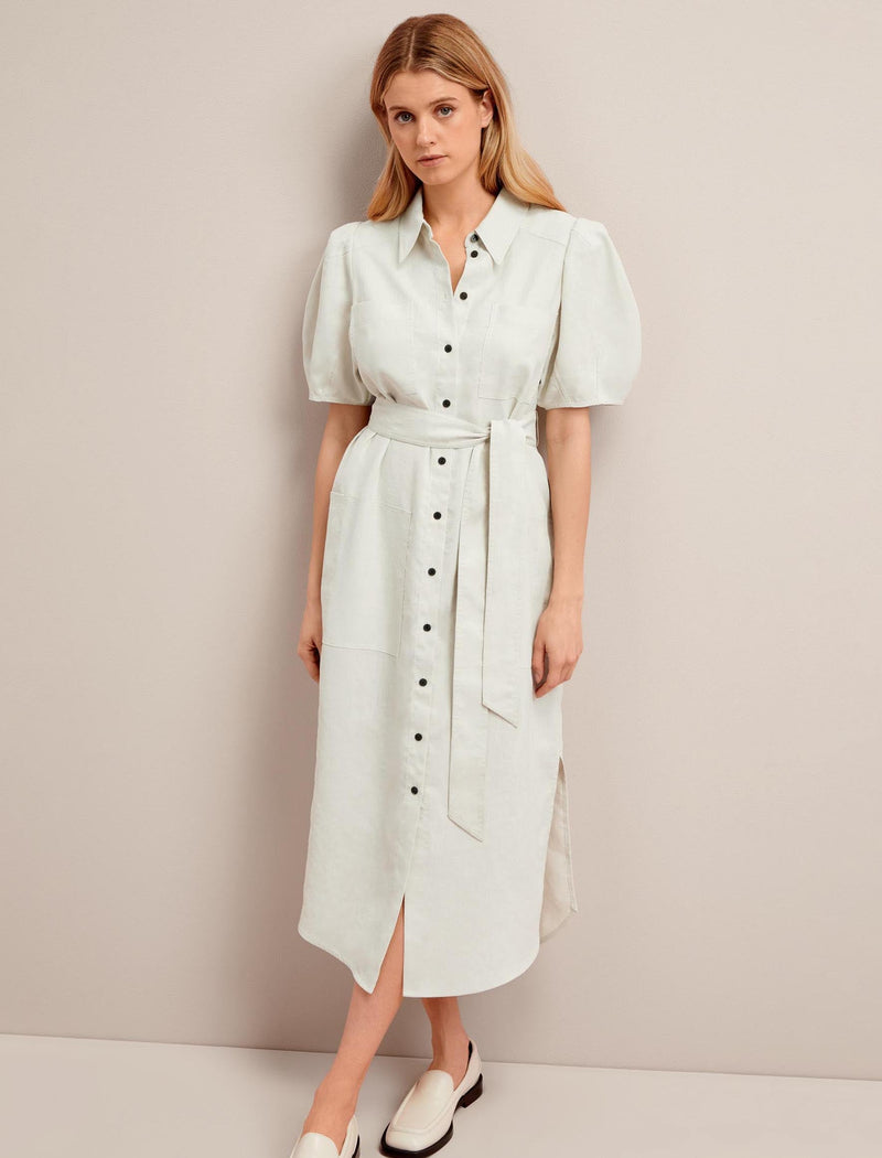 Lyra Techni Linen Maxi Shirt Dress - Cream