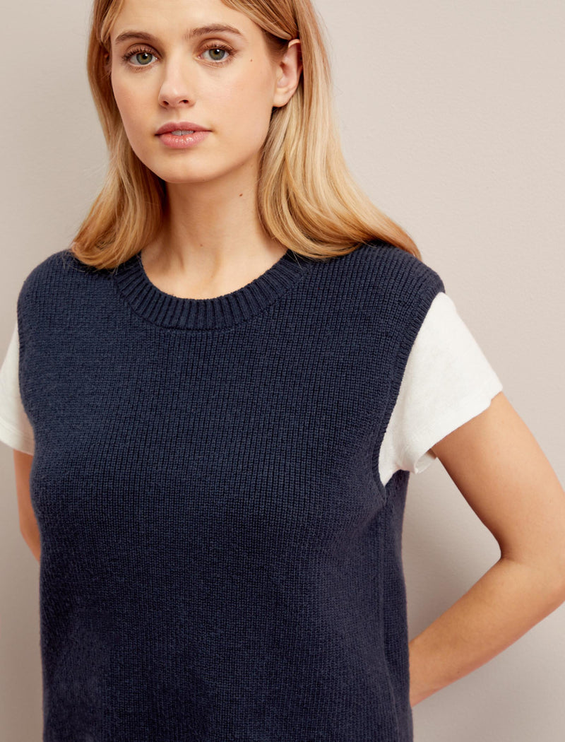 Julie Cotton Round Neck Sleeveless Jumper - Navy