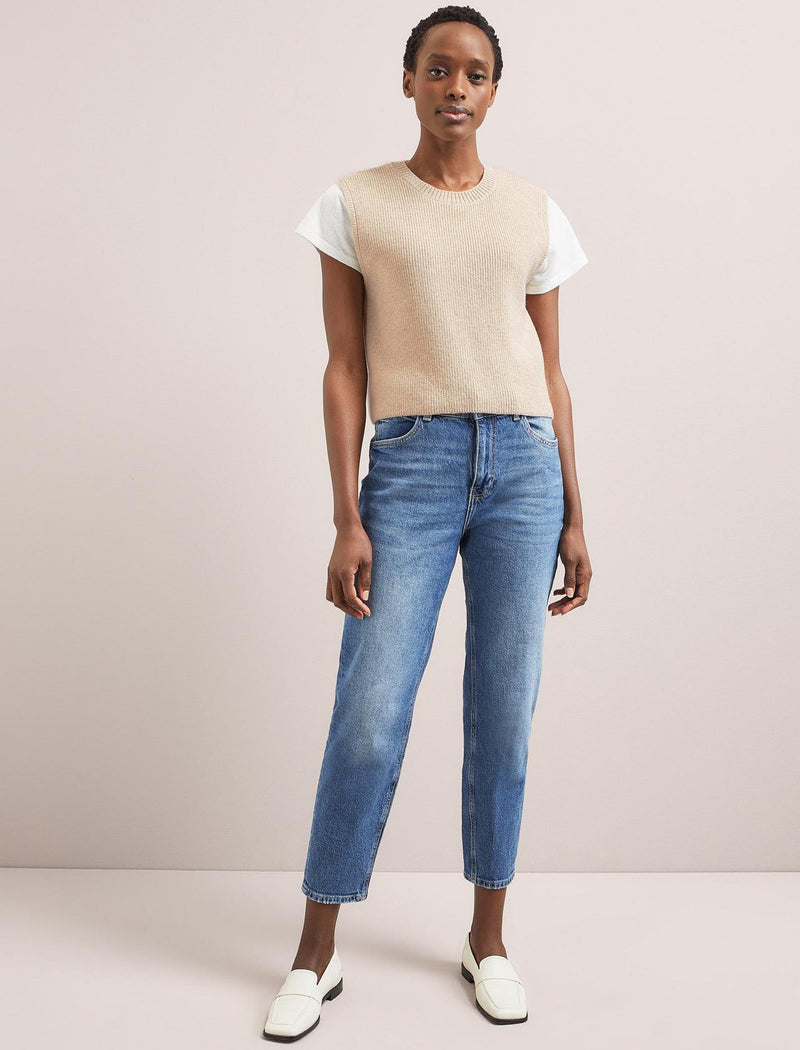 Julie Cotton Round Neck Sleeveless Jumper - Oatmeal