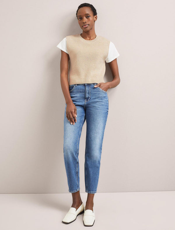Julie Cotton Round Neck Sleeveless Jumper - Oatmeal