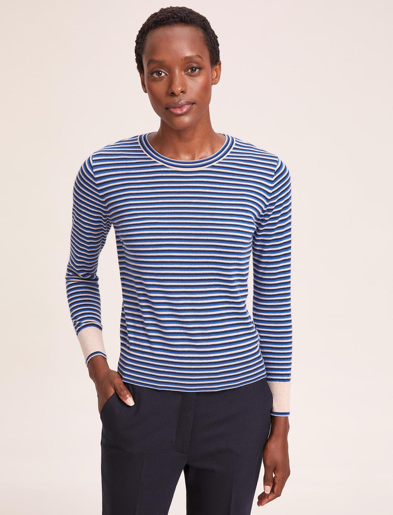 Jodi Cotton Jumper - Navy Blue Beige Stripe