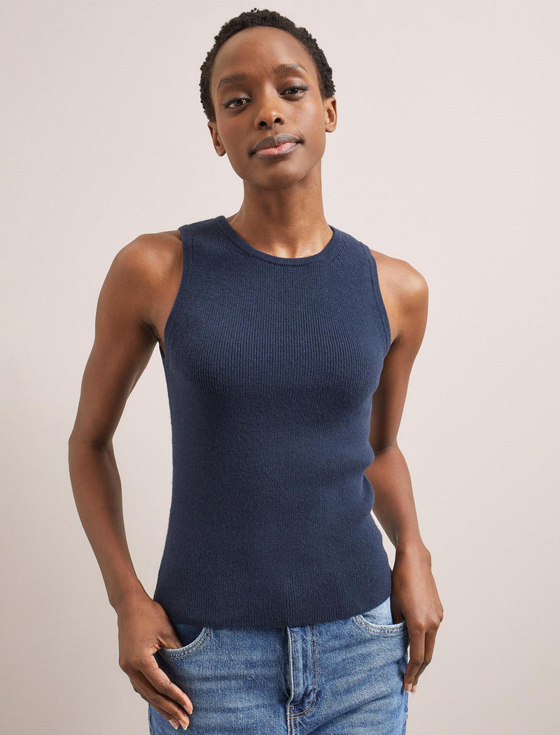 Tammy Cotton Blend Vest - Navy