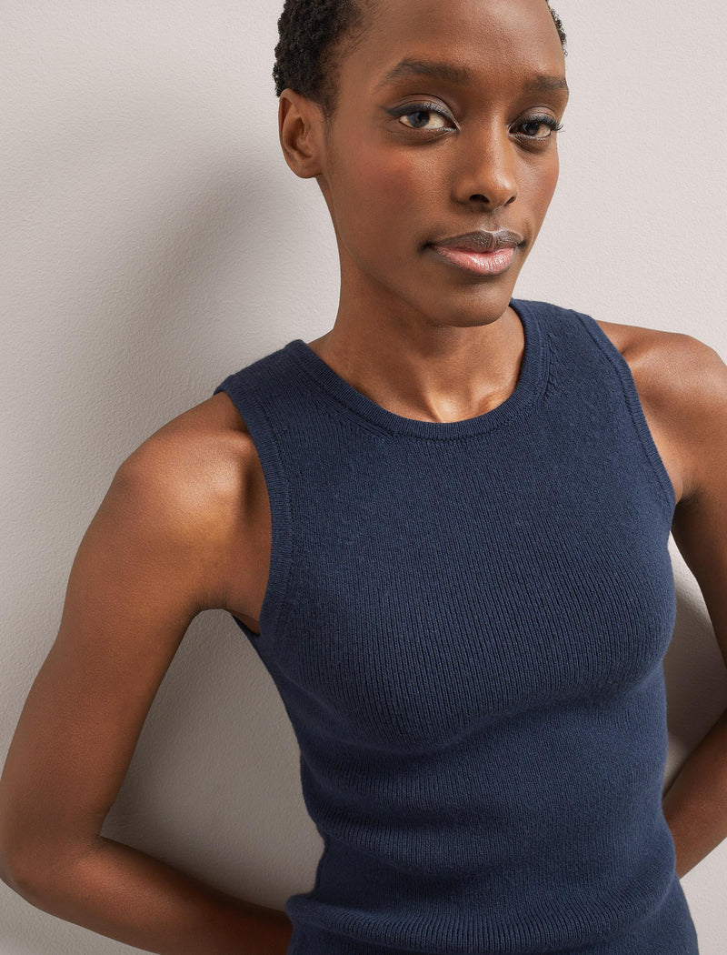 Tammy Cotton Blend Vest - Navy