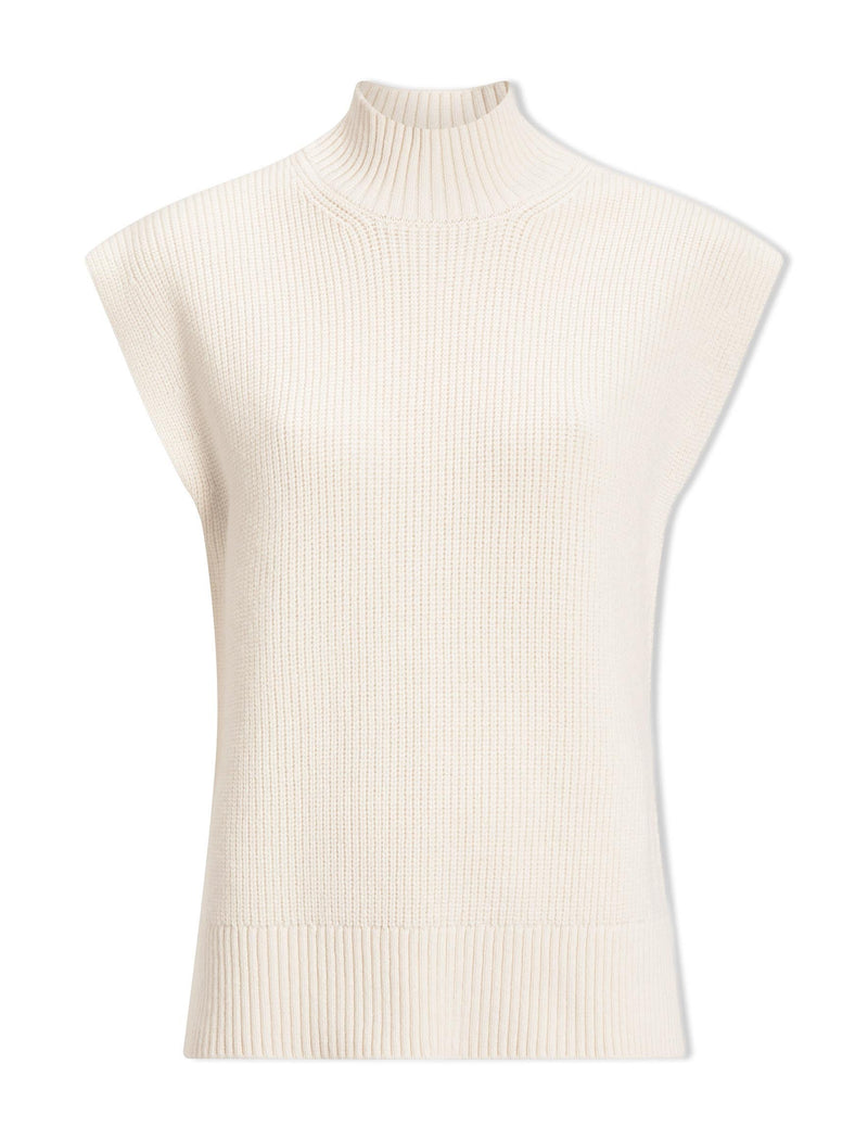 Janice Cotton Blend Funnel Neck Sleeveless Jumper - Cream