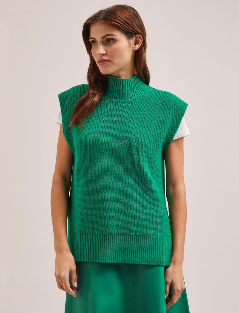 Janice Cotton Blend Funnel Neck Sleeveless Jumper - Emerald Green