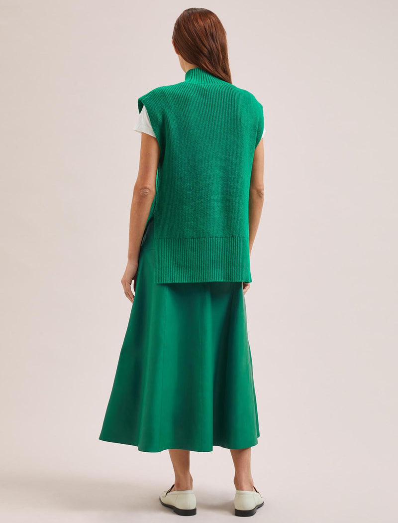 Janice Cotton Blend Funnel Neck Sleeveless Jumper - Emerald Green