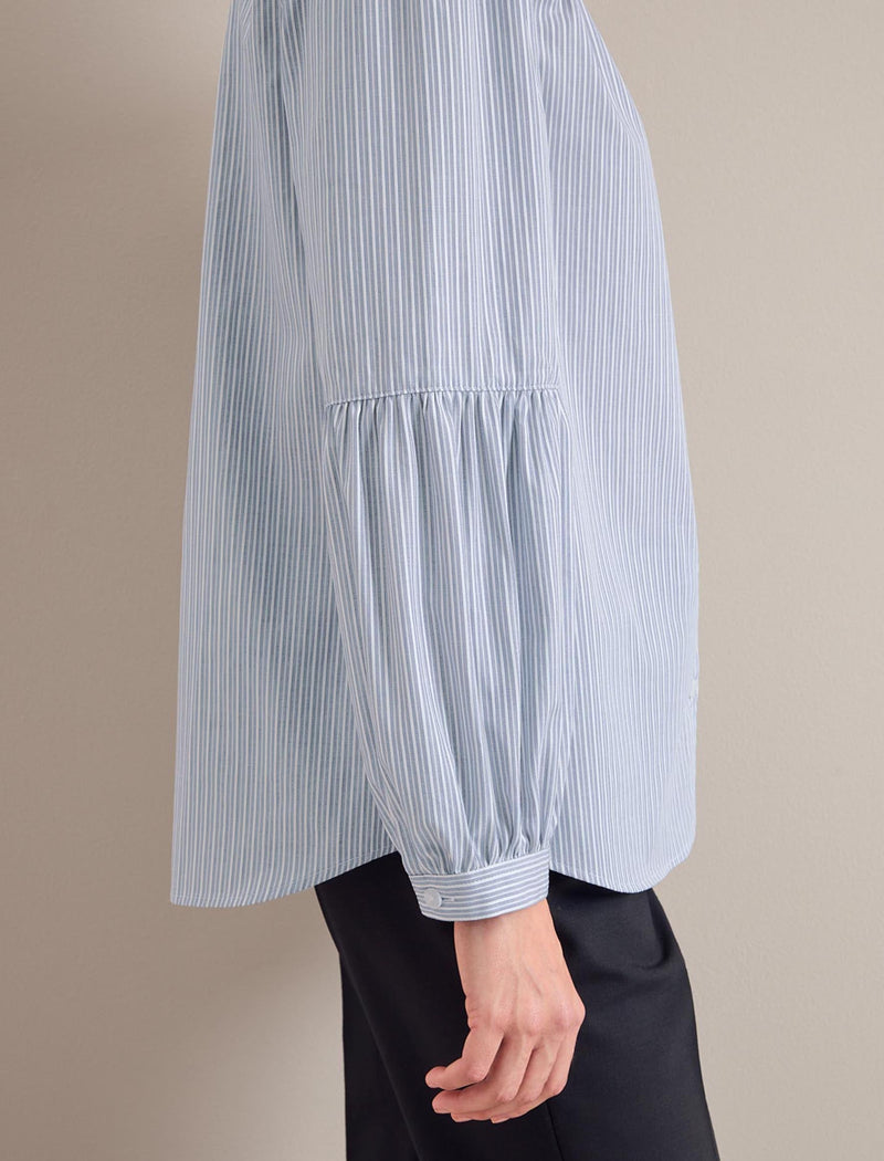 Ella Organic Cotton Shirt - Light Blue White Stripe