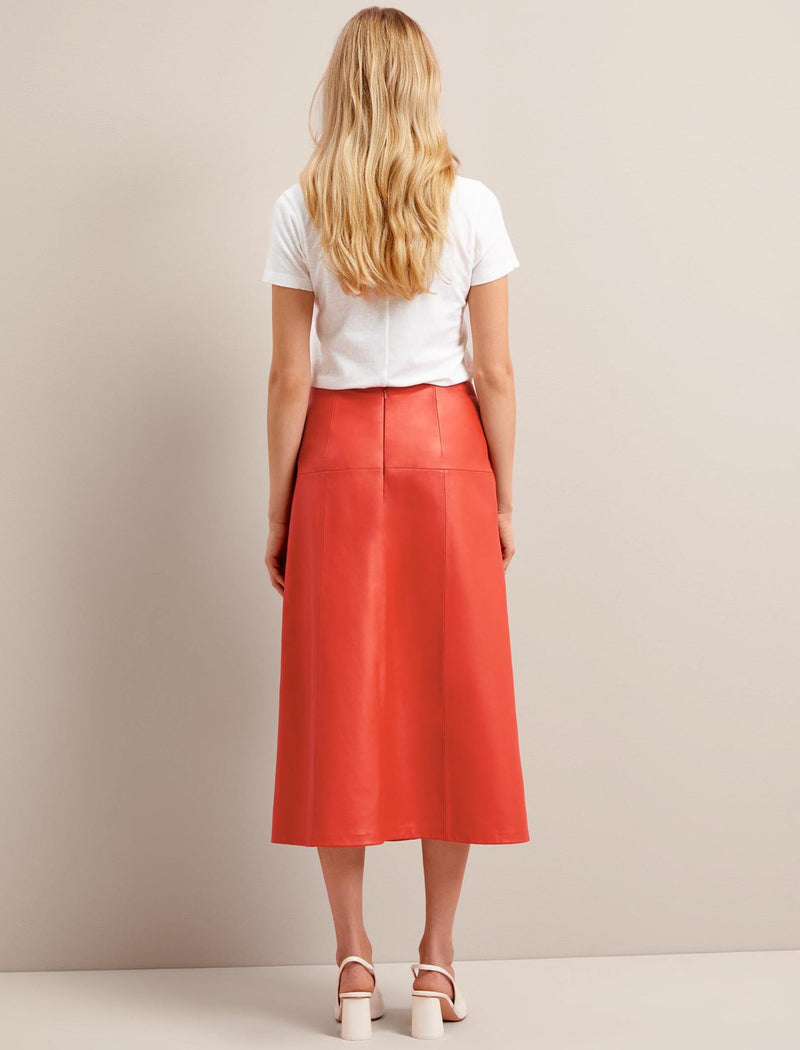 Tiana Leather Midi Skirt - Orange