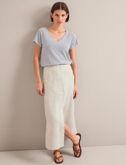 Safia Techni Linen Midi Skirt - Cream