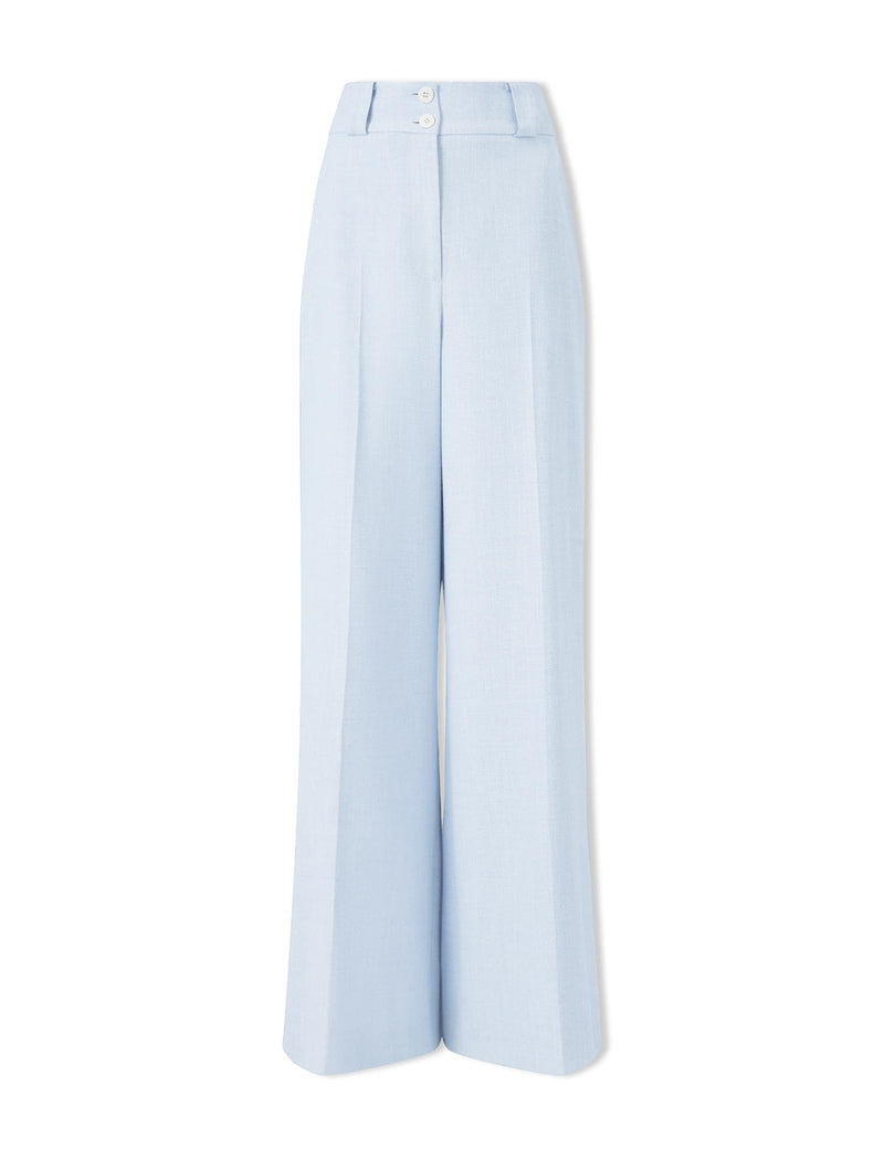 Tyler Linen Blend Wide Leg Trouser - Pale Blue