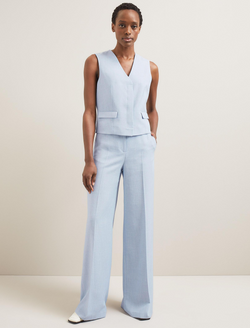 Tyler Linen Blend Wide Leg Trouser - Pale Blue