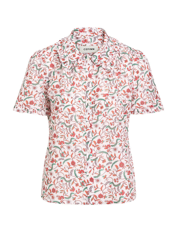 Kitty Silk Blend Blouse - Red Trailing Feather Print