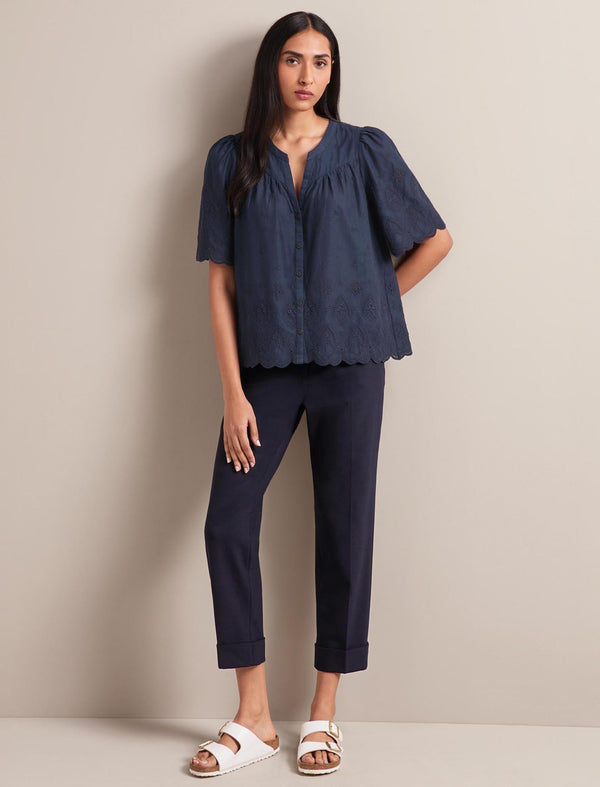 Clement New Wool Easy Waist Turn Up Trouser - Navy